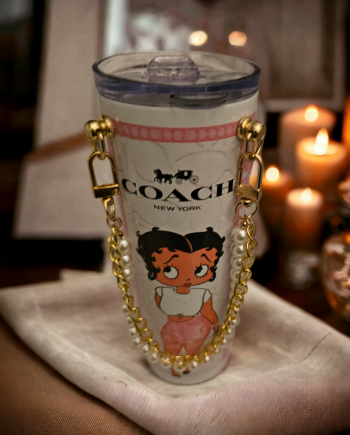 Pink and White Cartoon Purse Tumbler