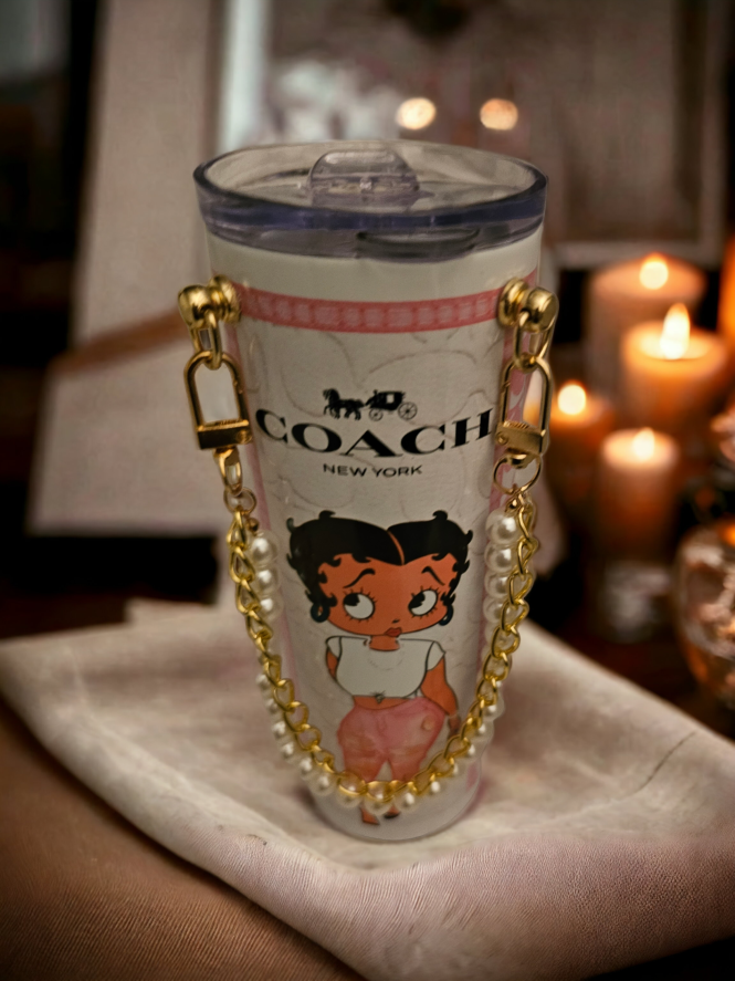 Pink and White Cartoon Purse Tumbler